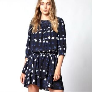 Zadig & Voltaire Rooka Silk Polka Dot Navy Blue Mini Dress Medium